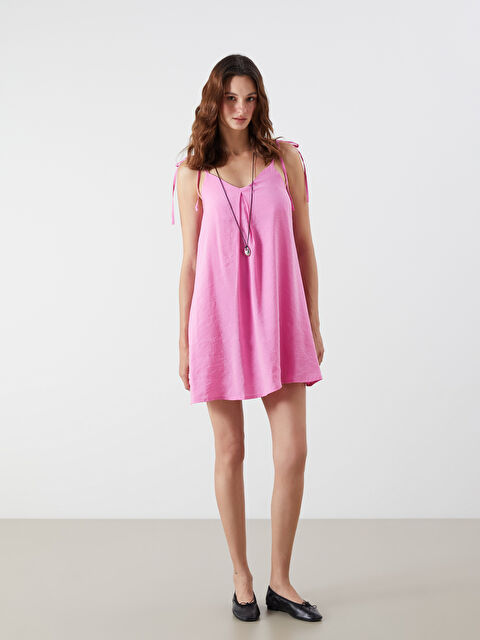 LCW Vision V Yaka Askılı Modal Karışımlı Mini Elbise - S5R912Z8-GWG