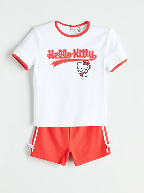 LCW Kids Bisiklet Yaka Hello Kitty Baskılı Kız Çocuk Tişört ve Şort - S5R916Z4-Q6K