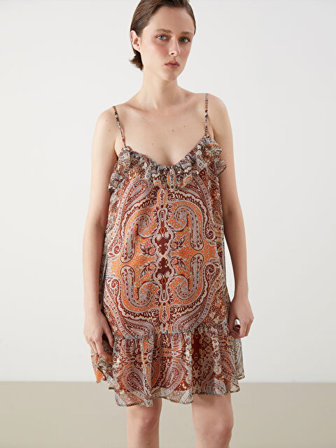 LCW Vision Fırfırlı V Yaka Etnik Desenli Mini Elbise - S5R924Z8-LQY