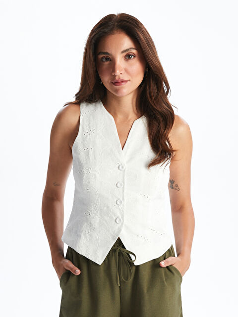 LCWAIKIKI Classic V Yaka Nakışlı Kadın Klasik Yelek - S5RA78Z8-Q6K