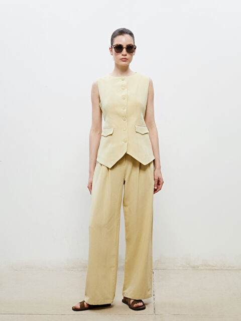 Soulife Standart Fit Keten Görünümlü Kadın Pileli Pantolon - S5RB47Z8-D0K