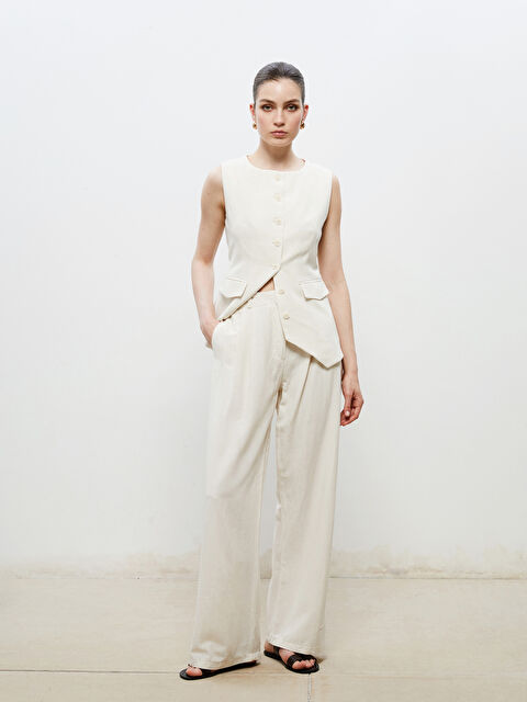 Soulife Standart Fit Keten Görünümlü Kadın Pileli Pantolon - S5RB47Z8-HZZ