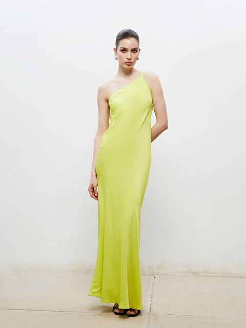 Soulife Tek Omuz Sırt Pencereli Saten Abiye Elbise - S5RB70Z8-FRL