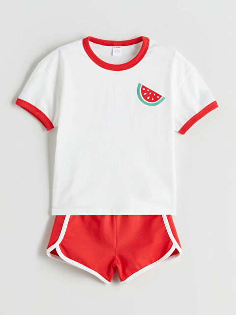 LCW Kids Karpuz Baskılı Kız Çocuk Tişört ve Şort 2'li - S5RB84Z1-R9J
