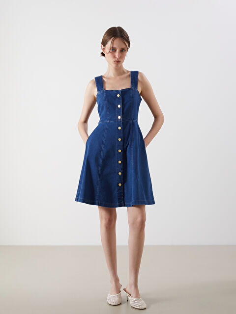 Natuvera Kalp Yaka Belden Oturtmalı Mini Jean Elbise - S5RC64Z8-507