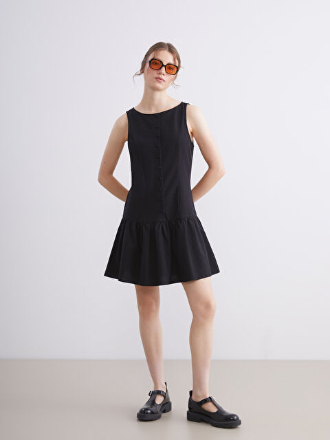 XSIDE Плисирана рокля от ленена смес с кръгло деколте