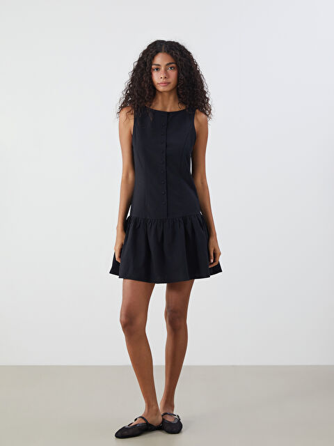 XSIDE Bisiklet Yaka Keten Karışımlı Katkat Elbise - S5RC69Z8-CVL