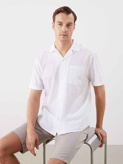 LCWAIKIKI Classic Regular Fit Resort Yaka Kısa Kollu Keten Karışımlı Erkek Gömlek - S5RD22Z8-Q6K