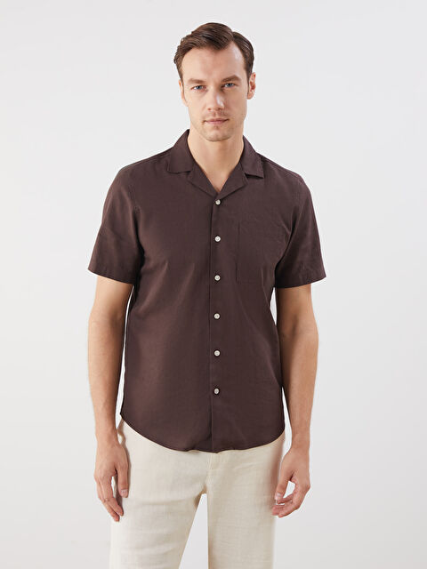 LCWAIKIKI Classic Regular Fit Resort Yaka Kısa Kollu Keten Karışımlı Erkek Gömlek - S5RD22Z8-ZUP