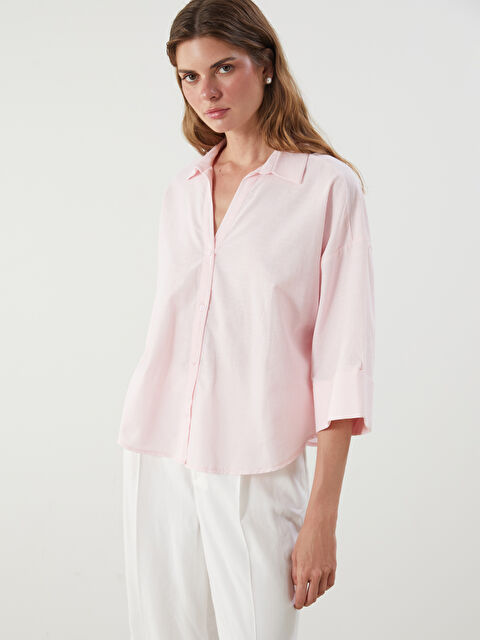 LCW Vision Oversize Keten Karışımlı Kadın Gömlek - S5RD28Z8-CUK