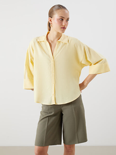 LCW Vision Oversize Keten Karışımlı Kadın Gömlek - S5RD28Z8-ETY