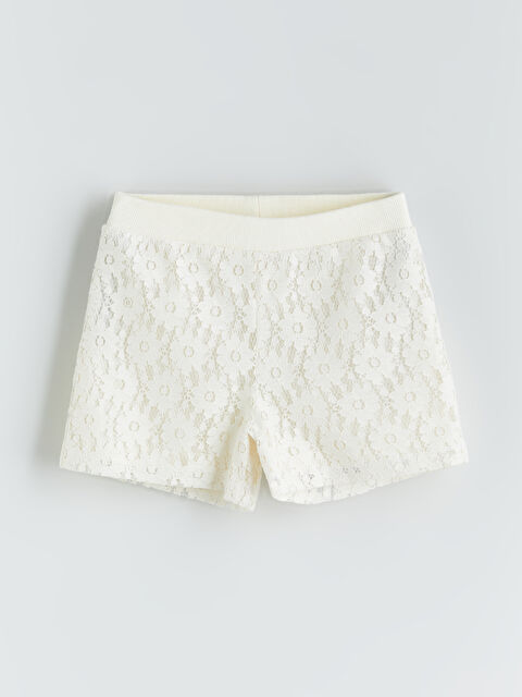 LCW Kids Beli Lastikli Dantel Detaylı Kız Çocuk Şort - S5RD58Z4-FDU