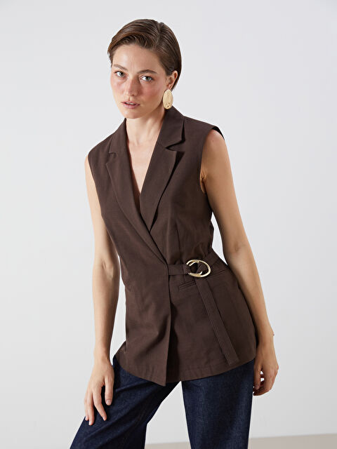 LCW Vision Kruvaze Yaka Keten Karışımlı Kadın Klasik Yelek - S5RD68Z8-EMU