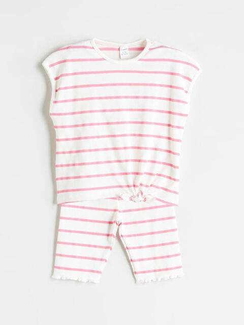 LCW Kids Çizgili Kız Çocuk Bluz ve Tayt 2'li - S5RE33Z1-LHK