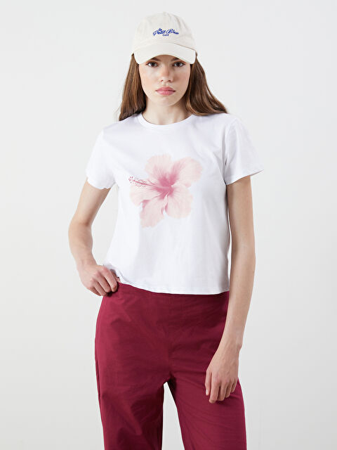 XSIDE Bisiklet Yaka Çiçek Baskılı Kadın Tişört - S5RF37Z8-Q6K