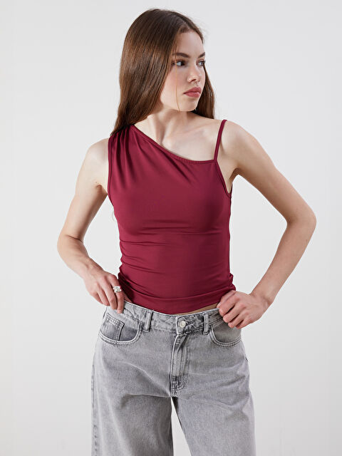 XSIDE Asimetrik Yaka Drapeli Bodycon Bluz - S5RF45Z8-VGF