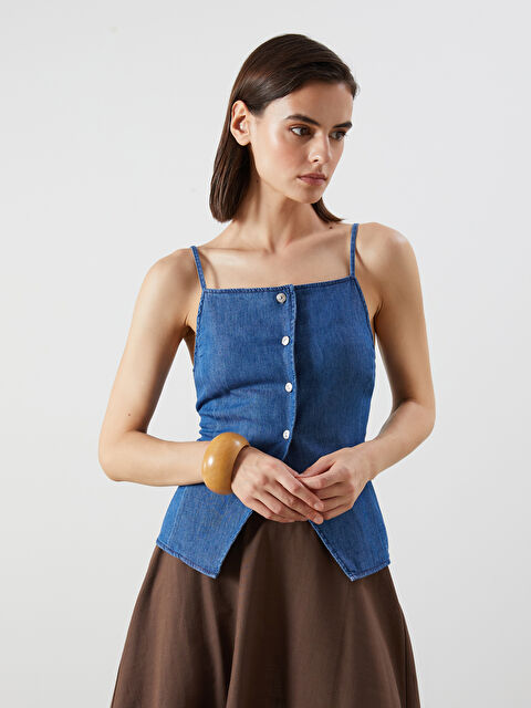 LCWAIKIKI Classic Kare Yaka Kadın Jean Yelek - S5RF46Z8-309