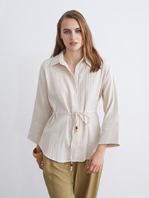 LCWAIKIKI Classic Dokulu Oversize Müslin Kadın Gömlek - S5RF49Z8-G5M