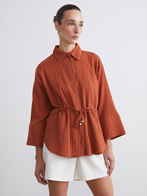 LCWAIKIKI Classic Dokulu Oversize Müslin Kadın Gömlek - S5RF49Z8-H7J