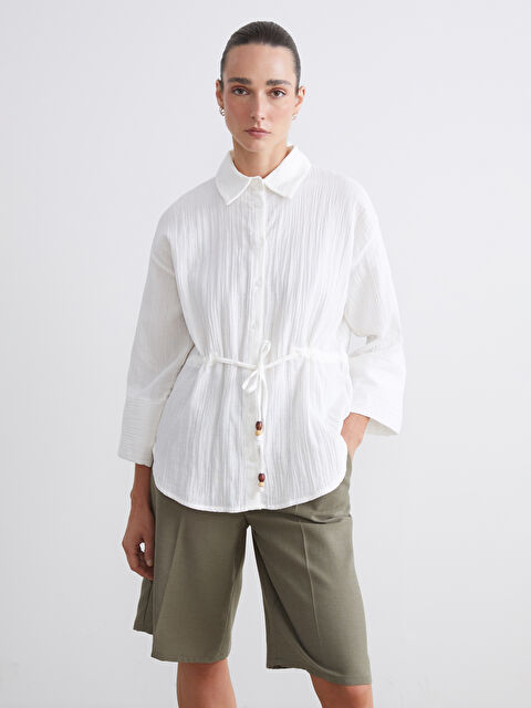 LCWAIKIKI Classic Dokulu Oversize Müslin Kadın Gömlek - S5RF49Z8-Q6K