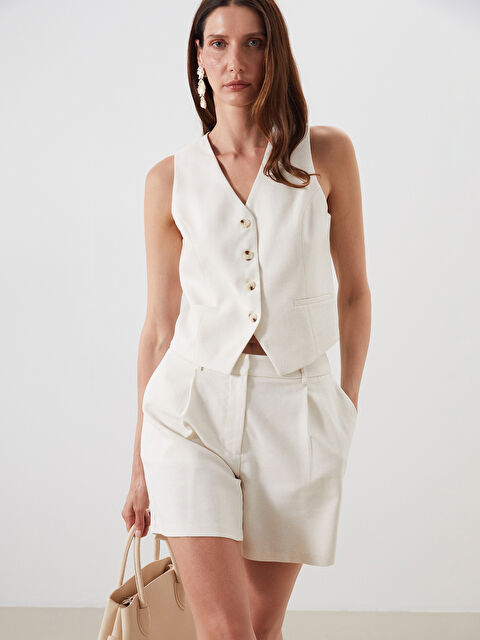 LCWAIKIKI Classic V-Neck Linen Blend Women's Classic Waistcoat