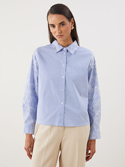 LCWAIKIKI Classic Полосатая поплиновая женская рубашка - S5RF71Z8-R9J