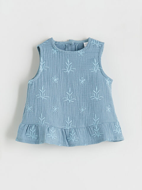 LCW baby Bisiklet Yaka Nakışlı Kız Bebek Bluz - S5RG16Z1-GG3