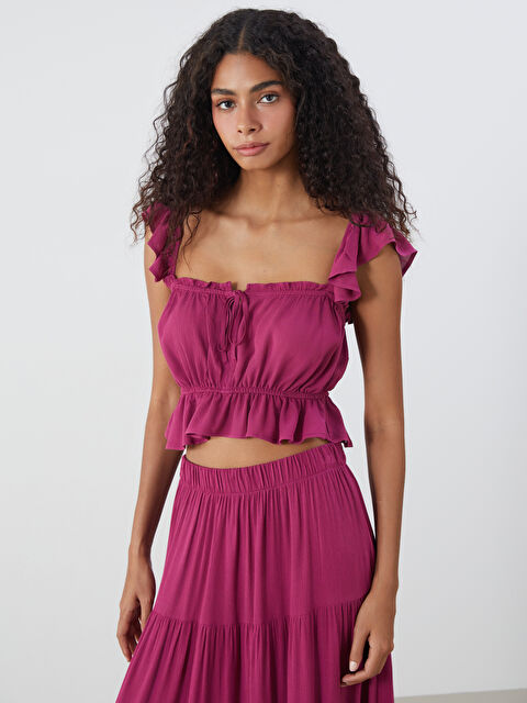 XSIDE Kare Yaka Fırfırlı Crop Bluz - S5RG76Z8-DTZ