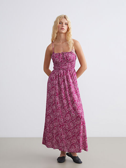 XSIDE Desenli Askılı Belden Oturtmalı Elbise - S5RG78Z8-LRC