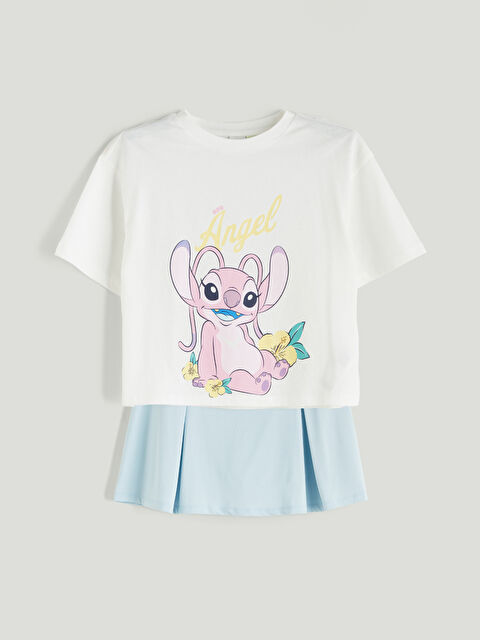 LCW Kids Bisiklet Yaka Angel Baskılı Kız Çocuk Tişört ve Etek - S5RH27Z4-FUX