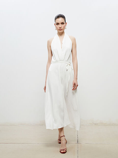 Soulife Halter Yaka Kuşaklı Saten Elbise - S5RH43Z8-FDU