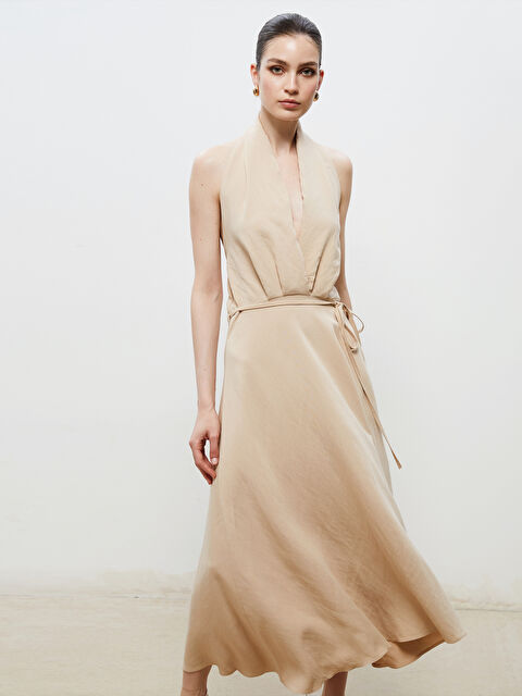 Soulife Halter Yaka Kuşaklı Saten Elbise - S5RH43Z8-HZZ