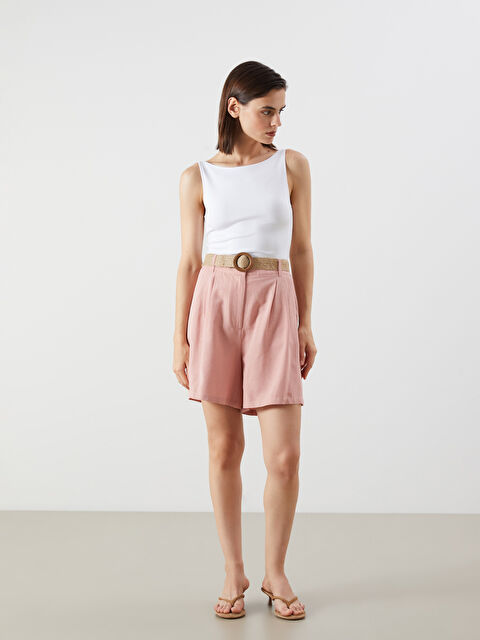 LCW Vision Beli Kemerli Keten Karışımlı Kadın Şort - S5RH84Z8-JLY