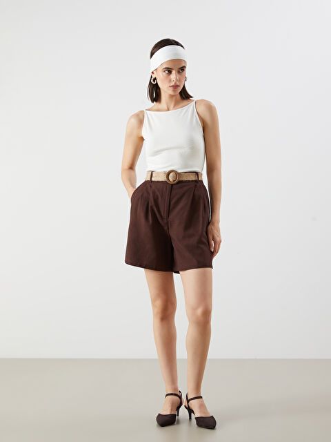 LCW Vision Beli Kemerli Keten Karışımlı Kadın Şort - S5RH84Z8-ZRR