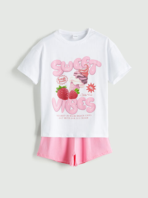 LCW Kids Bisiklet Yaka Kız Çocuk Şortlu Pijama Takımı - S5RH87Z4-FFB