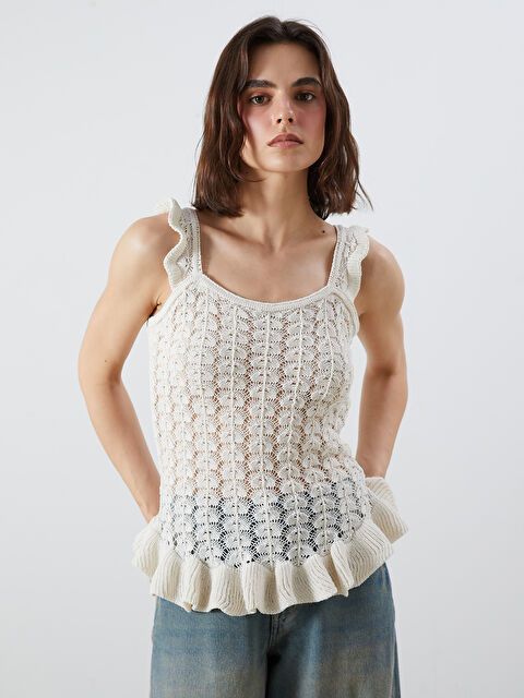 LCW Vision U Yaka Ajurlu Fırfırlı Triko Bluz - S5RH89Z8-FDL