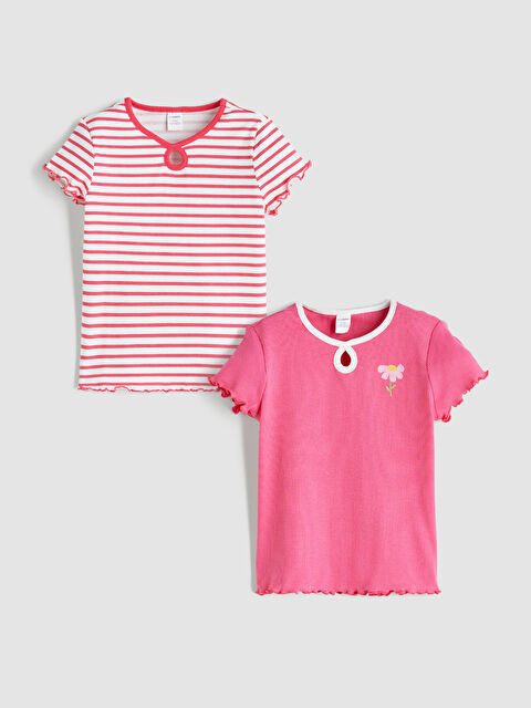 LCW baby Bisiklet Yaka Çiçekli Kız Çocuk Tişört 2'li - S5RI42Z1-GSY