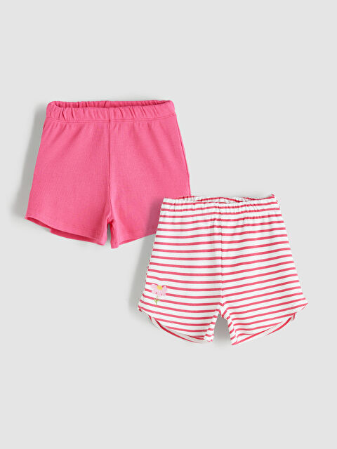 LCW Kids Beli Lastikli Çizgili Kız Çocuk Şort 2'li - S5RI52Z1-LHS
