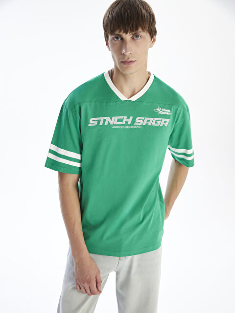 XSIDE V Yaka Baskılı Penye Erkek Tişört - S5RI59Z8-GQ5