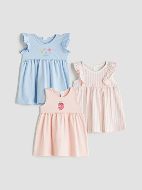LCW baby Bisiklet Yaka Kolsuz Baskılı Kız Bebek Elbise 3'lü - S5RI78Z1-LRA