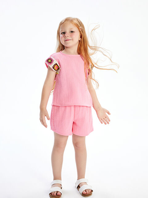 LCW Kids Nakışlı Kız Çocuk Bluz ve Şort 2'li Takım - S5RJ16Z1-FNL