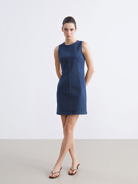 Natuvera Bisiklet Yaka Mini Jean Elbise - S5RJ31Z8-309