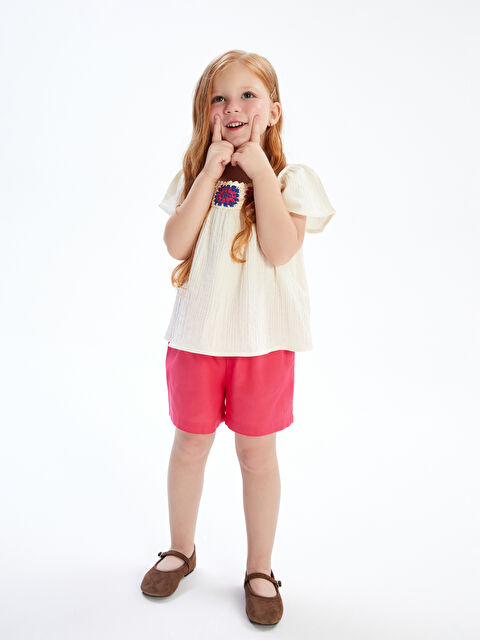 LCW Kids Çiçek Nakışlı Kız Çocuk Bluz ve Şort Etek 2'li - S5RJ41Z1-FDL