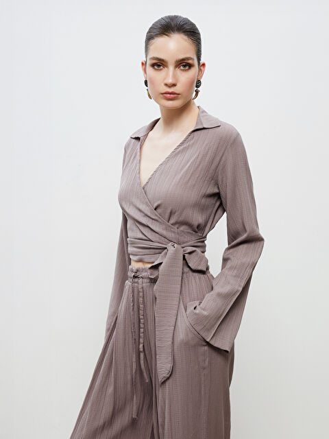 Soulife Kruvaze Yaka Dokulu Crop Bluz - S5RJ42Z8-DXL