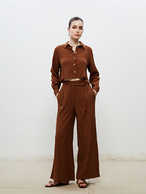 Soulife Beli Lastikli Dokulu Geniş Paça Kadın Pantolon - S5RJ50Z8-J0W