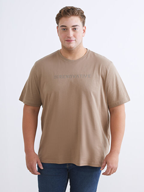 LCWAIKIKI Classic Büyük Beden Bisiklet Yaka Baskılı Penye Erkek Tişört - S5RJ82Z8-MBX