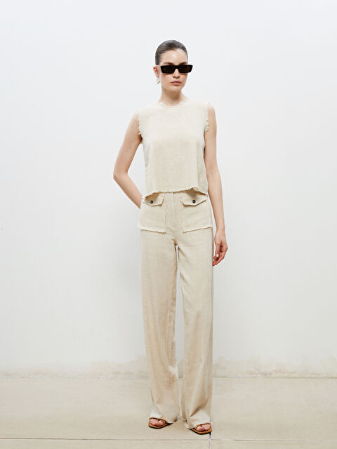 Soulife Standart Fit Keten Karışımlı Kadın Pantolon - S5RJ92Z8-HZZ