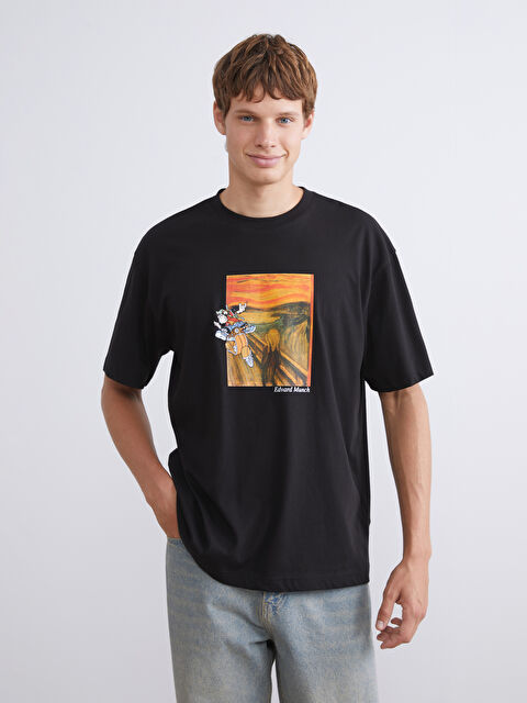 XSIDE Bisiklet Yaka Nostaljik Maymun Baskılı Penye Erkek Tişört - S5RK46Z8-CVL