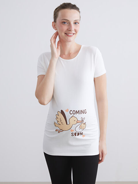 LCW Comfort Bisiklet Yaka Baskılı Kadın Tişört - S5RK71Z8-Q6K