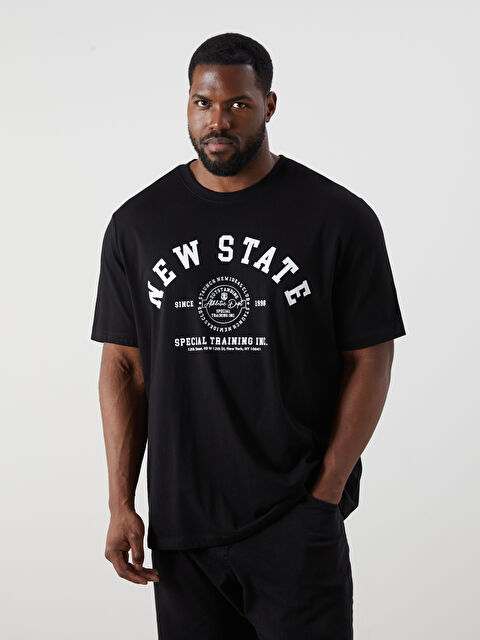 XSIDE Büyük Beden Bisiklet Yaka Baskılı Penye Erkek Tişört - S5RL26Z8-CVL